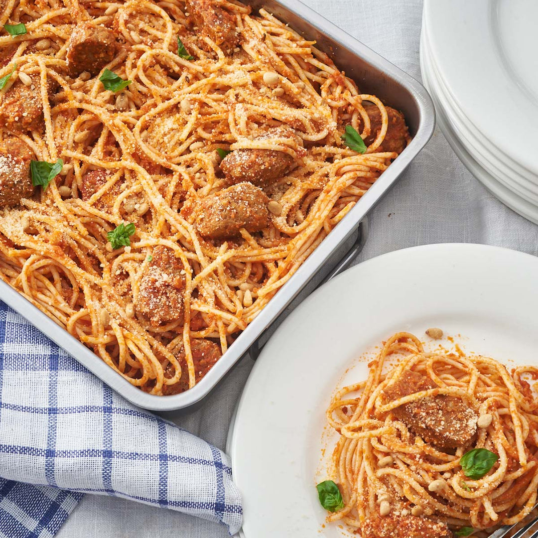 Spicy Lamb Meatballs Pasta Tray